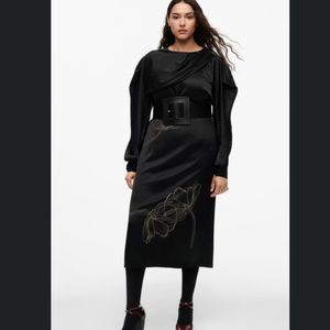 Black long sleeve embroidered dress